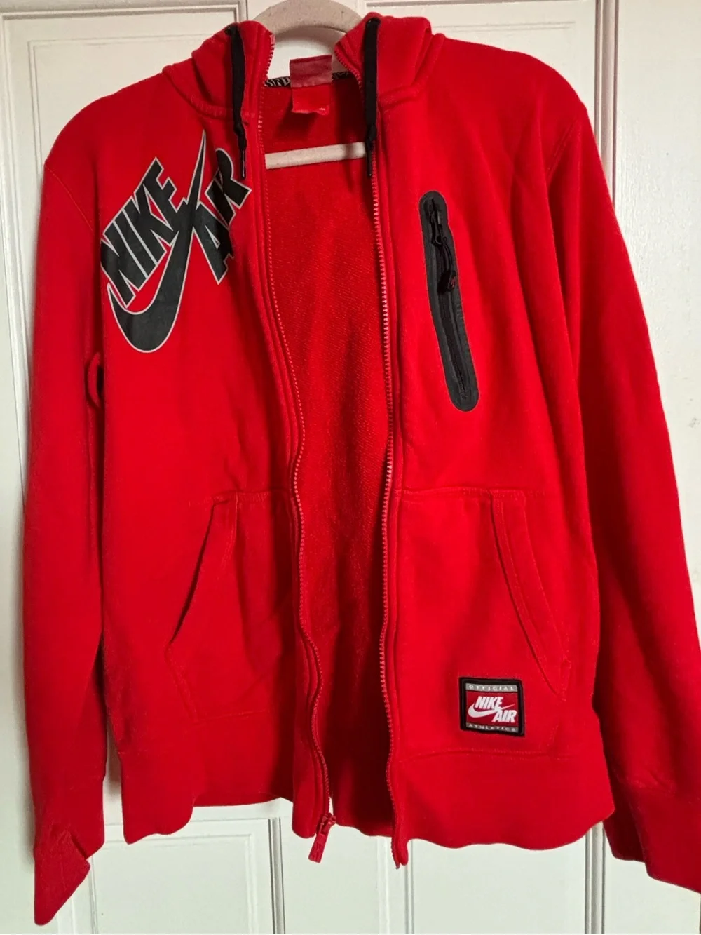 Nike Men’s Red Zip-Up Air Hoodie with Black Accents